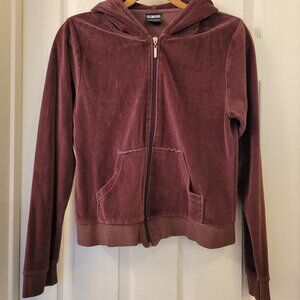 VINTAGE y2k large velour chocolate brown sweater with hood